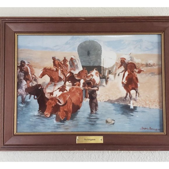The Emigrants Frederic Remington Porcelain Tile Framed COA - Picture 6 of 8